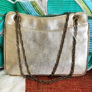 VTG MISS LEWIS GOLD HANDBAG EVENING BAG PURSE ADJUSTABLE CHAIN ORIGINAL HANG TAG
